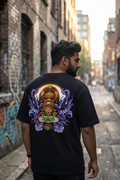 The Cosmic Kathakali: Surreal Fusion Oversized T-Shirt - Black