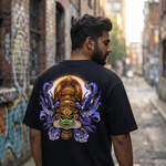 The Cosmic Kathakali: Surreal Fusion Oversized T-Shirt - Black