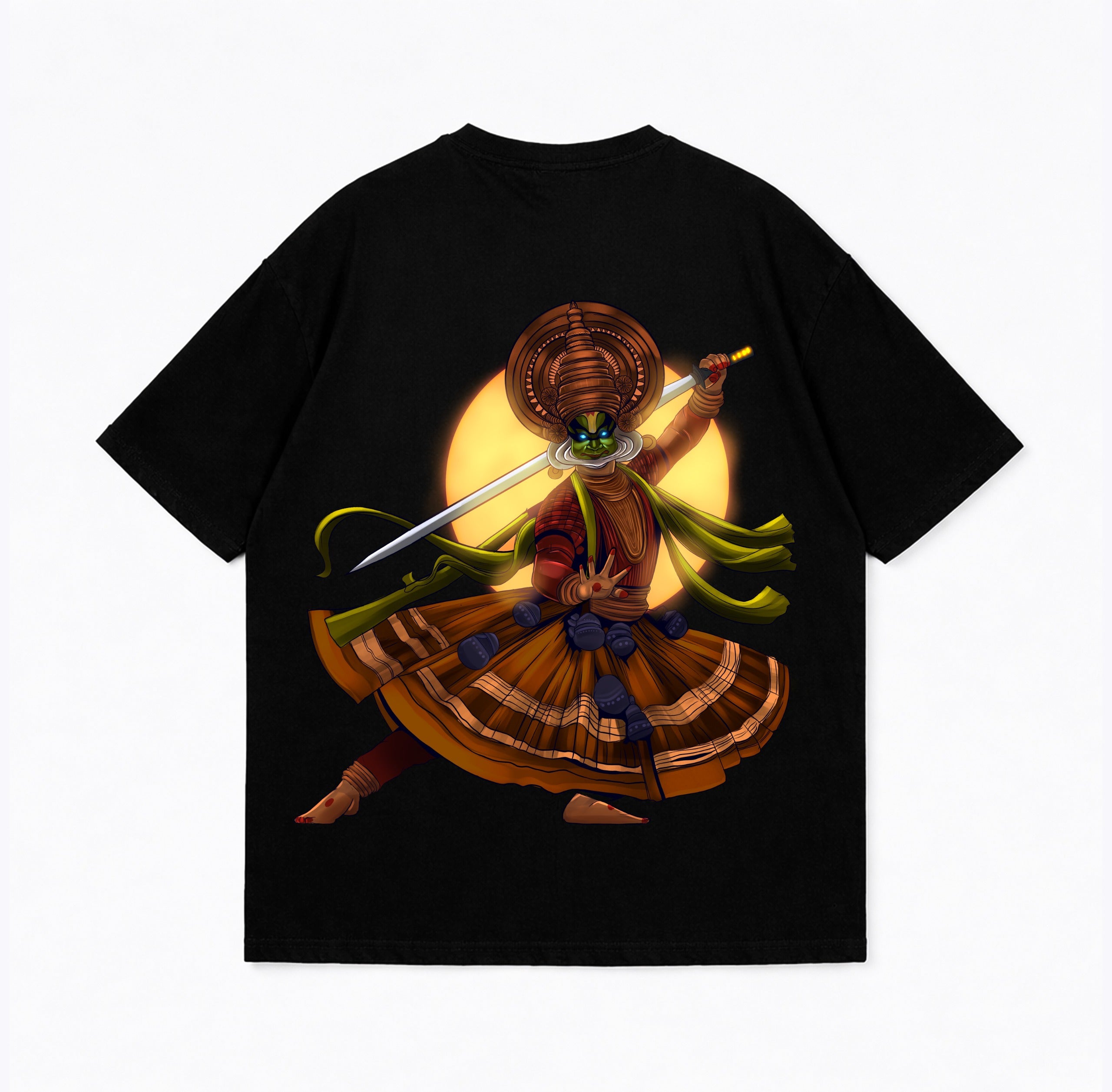 The Kathakali Warrior: Sword of Tradition Oversized T-Shirt - Black