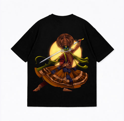 The Kathakali Warrior: Sword of Tradition Oversized T-Shirt - Black