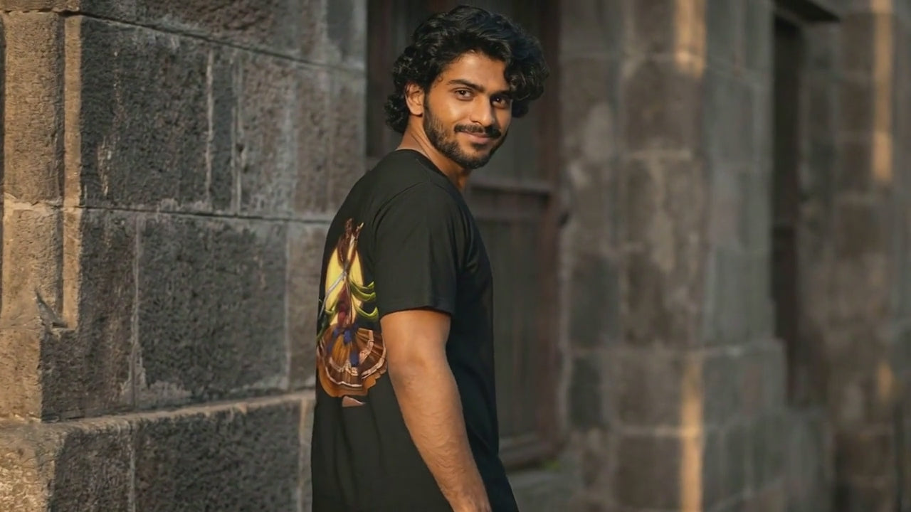 The Kathakali Warrior: Sword of Tradition Oversized T-Shirt - Black